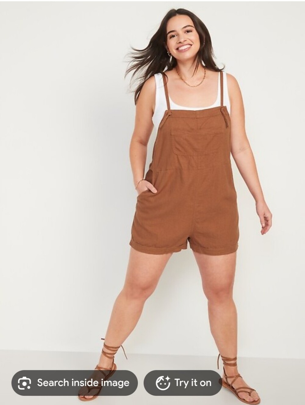 Old Navy Linen Blend Utility Shorts Romper Front Pocket Sz S